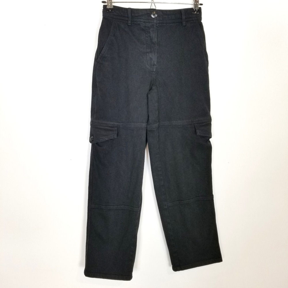 Wilfred Free Women Straight Leg Cargo Pants Sz 00‎ Black Canvas Y2K Cotton Blend